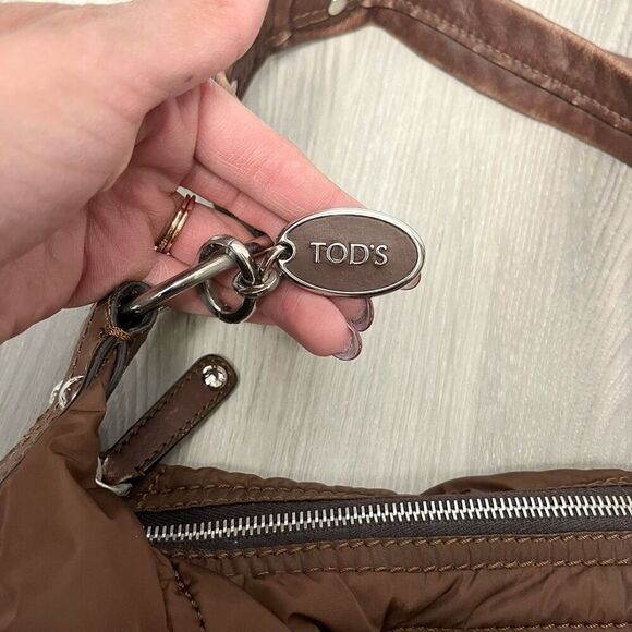 Tod's Luna Brown Nylon Media Hobo Purse Bag - Picture 2 of 14
